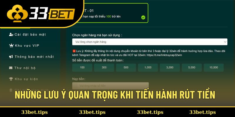 Những lưu ý quan trọng khi rút tiền